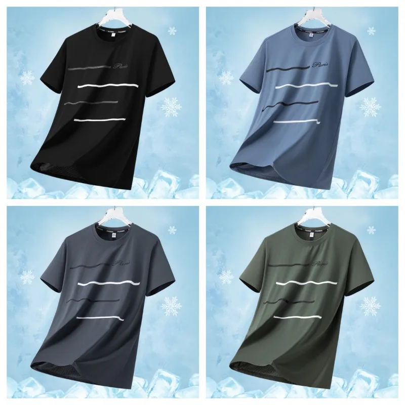 

Мужская модная футболка с круглым вырезом и коротким рукавом для активного отдыха, велоспорта, влагоотводящая, быстросохнущая, из ледяного шелка