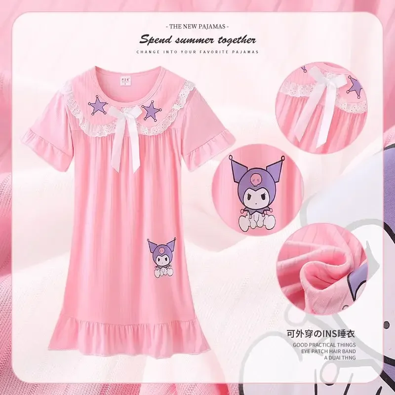 Kinder Kuromi Kawaii Anime Ins Kurzarm Kleid Nette Cartoon My Melody Kuromi Pyjamas Prinzessin Rock Kleidung Geschenke Spielzeug