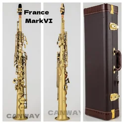 France Copper Mark VI Brass Straight Soprano Sax Saxophone Bb B Flat Woodwind Instrument Natural Shell Key Carve Pattern