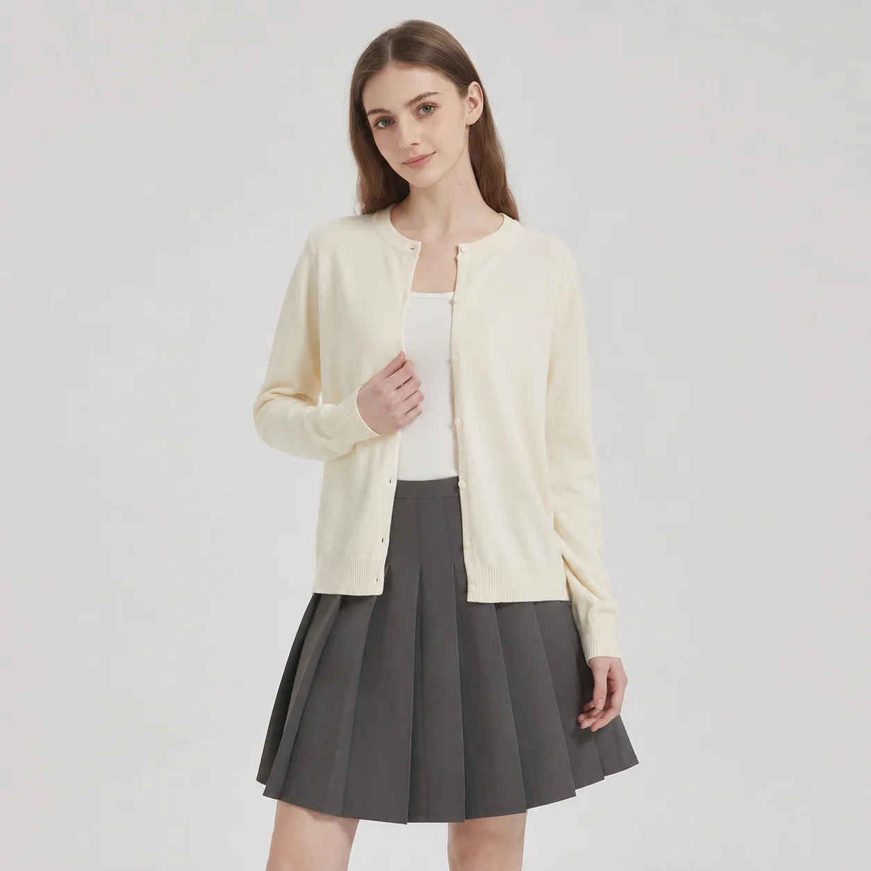 EOENKKY Women Cotton Cardigan Sweater Lightweight Knitted Button Front Crew Neck Casual Office Knitwear Spring Autumn Loose Fit