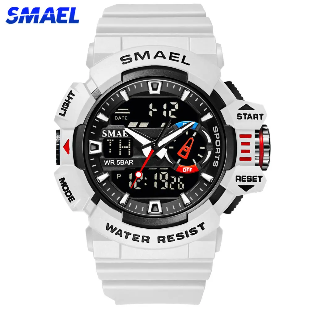 SMAEL Military Watches Men Sport Watch Waterproof Wristwatch Stopwatch Alarm LED Light Digital Watches Men\'s Big Dial Clock 8043