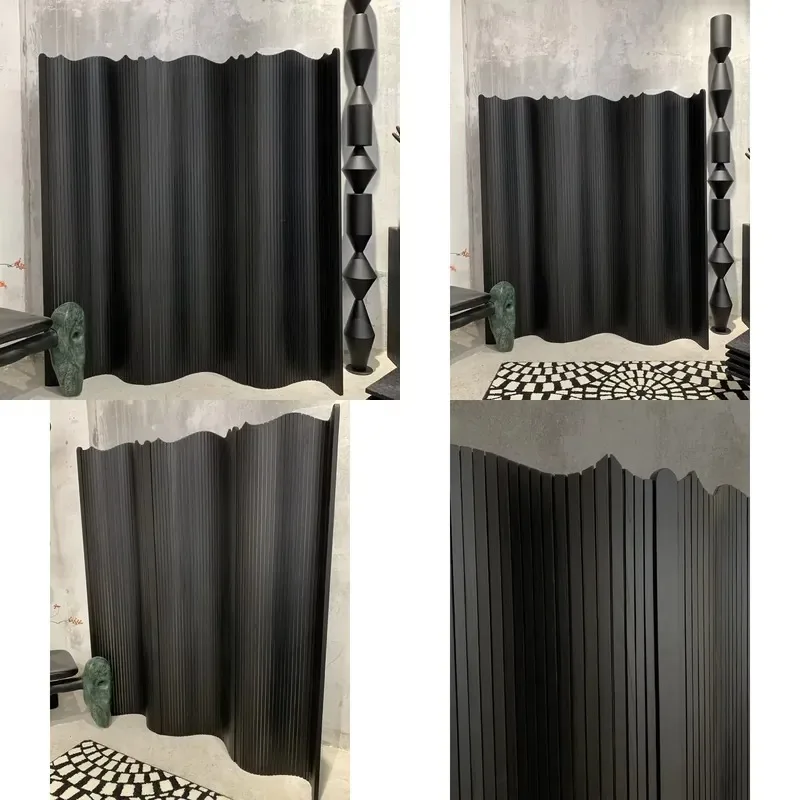Factory custom room decoration wavy curved solid wood partition sieve movable partition