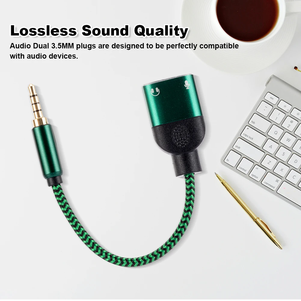 Adaptador de Audio USB de 3,5mm con auriculares duales y conector de micrófono, adaptador de tarjeta de sonido USB a Aux, convertidor de Audio externo de 3,5mm