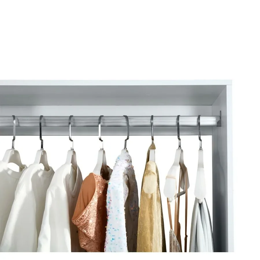 Sistema de armario de madera con 4 cajones, armario de almacenamiento, 2 rieles colgantes y estantes, estante para ropa incorporado, armario para caminar o