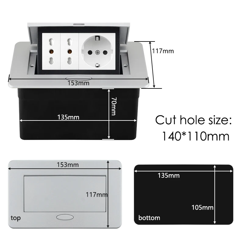 Italy Socket Chile Plug Built-in Socket Pop-up Table Sockets Hidden Socket in the Table Electrical Outlets With USB