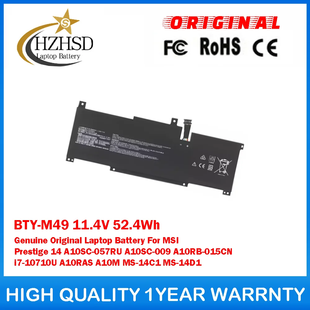 

BTY-M49 11.4V 52.4Wh Genuine Original Laptop Battery For MSI Prestige 14 A10SC-057RU A10SC-009 A10RB-015CN i7-10710U A10RAS A10M