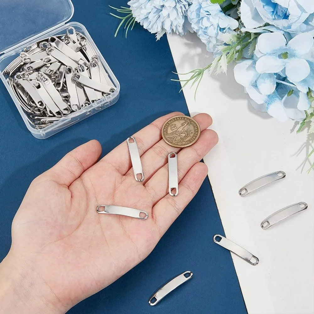 100 قطعة ختم علامة فارغة 34 مللي متر وصلة من الفولاذ المقاوم للصدأ موصل معدني قابل للنقش منحني ربط المعلقات المعلقات لمجموعة الأحذية #4