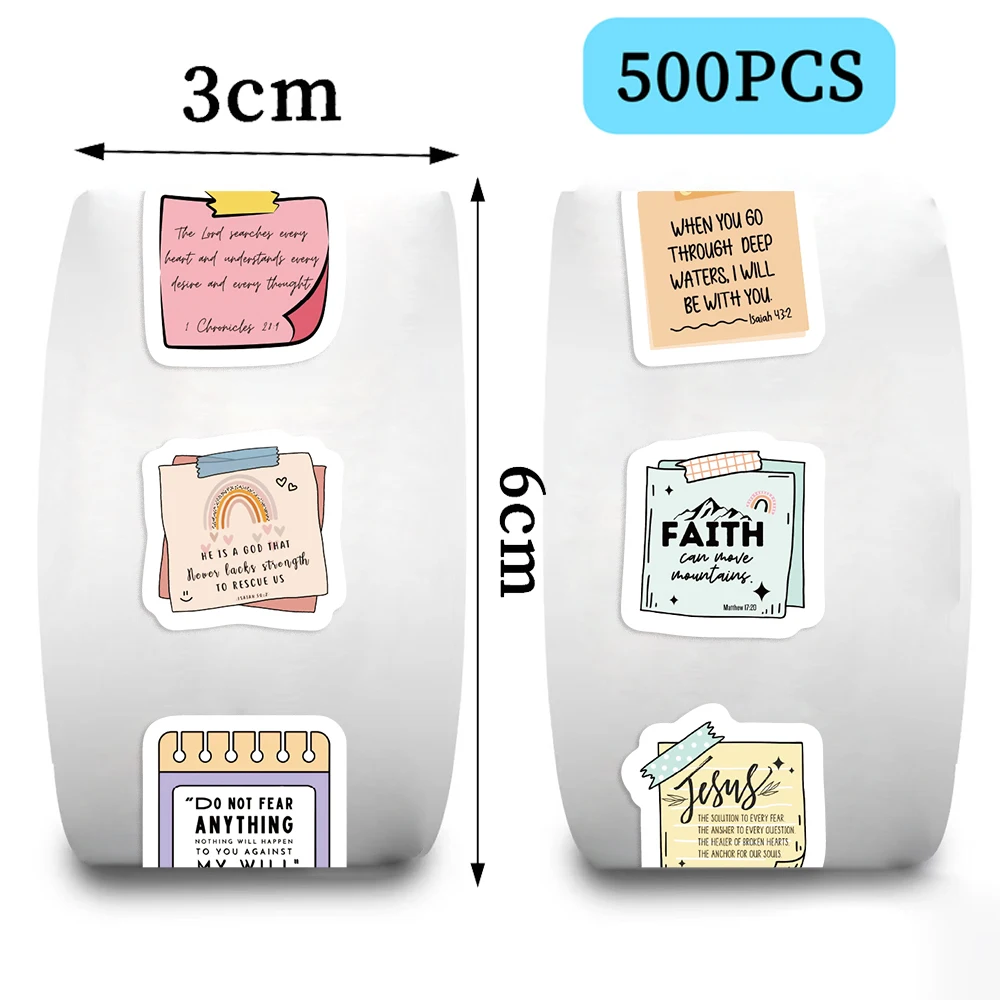 500pcs Bible Reward Stickers Roll Religious Jesus Encourage Sticker for Scrapbooks Notebook Laptop Stationery Label Decor