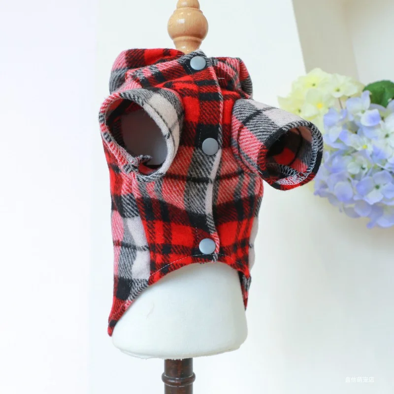 1PC Pet Clothes Dog Cat Autumn and Winter Thickened Warm Red Plaid Hat Coat Windbreaker Suitable for Small and Medium sized Dogs