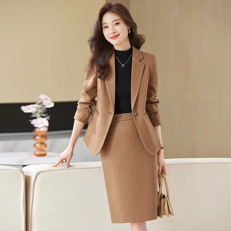 High Quality Autumn Formal Blazer Skirt  Sets Outfits Korean Female Business Womens Office Ladies Work Jacket Suit 2023 Winter