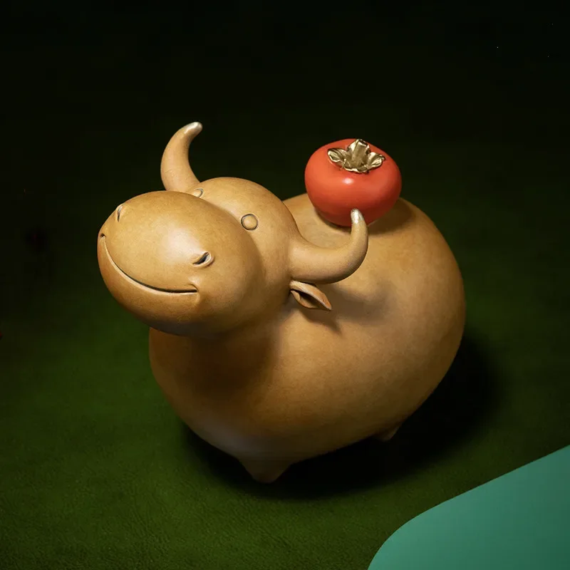 Copper bull ornament, cow persimmon new Chinese home furnishing, living room table top, decoration, office decoration