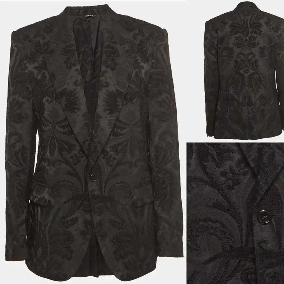 Vêtements de mariage à boutonnage simple en jacquard noir pour hommes, vêtements d'extérieur formels à la mode, personnalisés, trempés d'un bouton, fête d'affaires