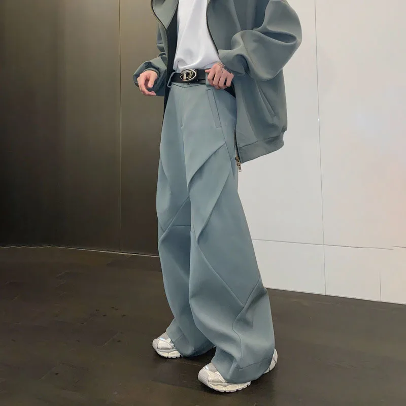 NOYMEI Spring Wide Suit Pants Pleated Design Niche Solid Color 2024 Spring Men's Trousers All-match Fashion Loose Casual WA3629