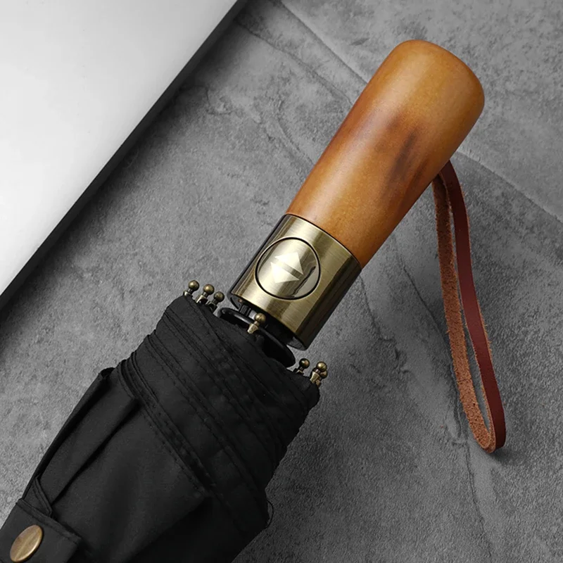 

Q Automatic Umbrella Rain Women Men 115cm Double Layer Windproof Umbrella Wood Handle 10 Ribs Golf Umbrellas Paraguas
