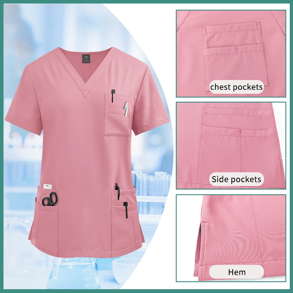 Uniforme médico multibolsillo Unisex para hombres y mujeres, Top de trabajo clínico para médico, enfermera, pantalones, conjunto exfoliante, disfraz de Spa de belleza, ropa de trabajo para dentista