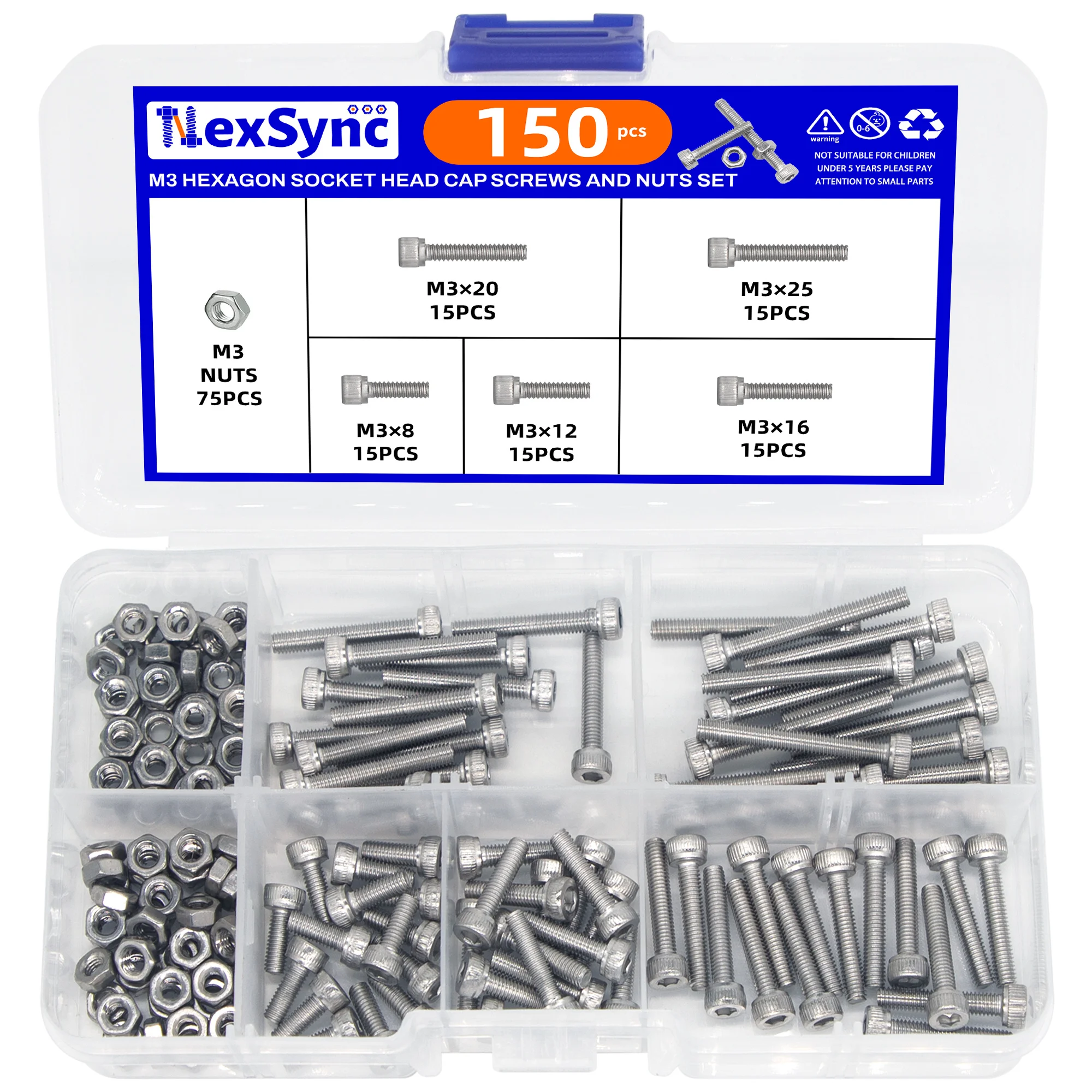 150PCS Hex Head Screw And Nut Set, M3 Stainless Steel Screw Series, For Small DIY Repair Projects