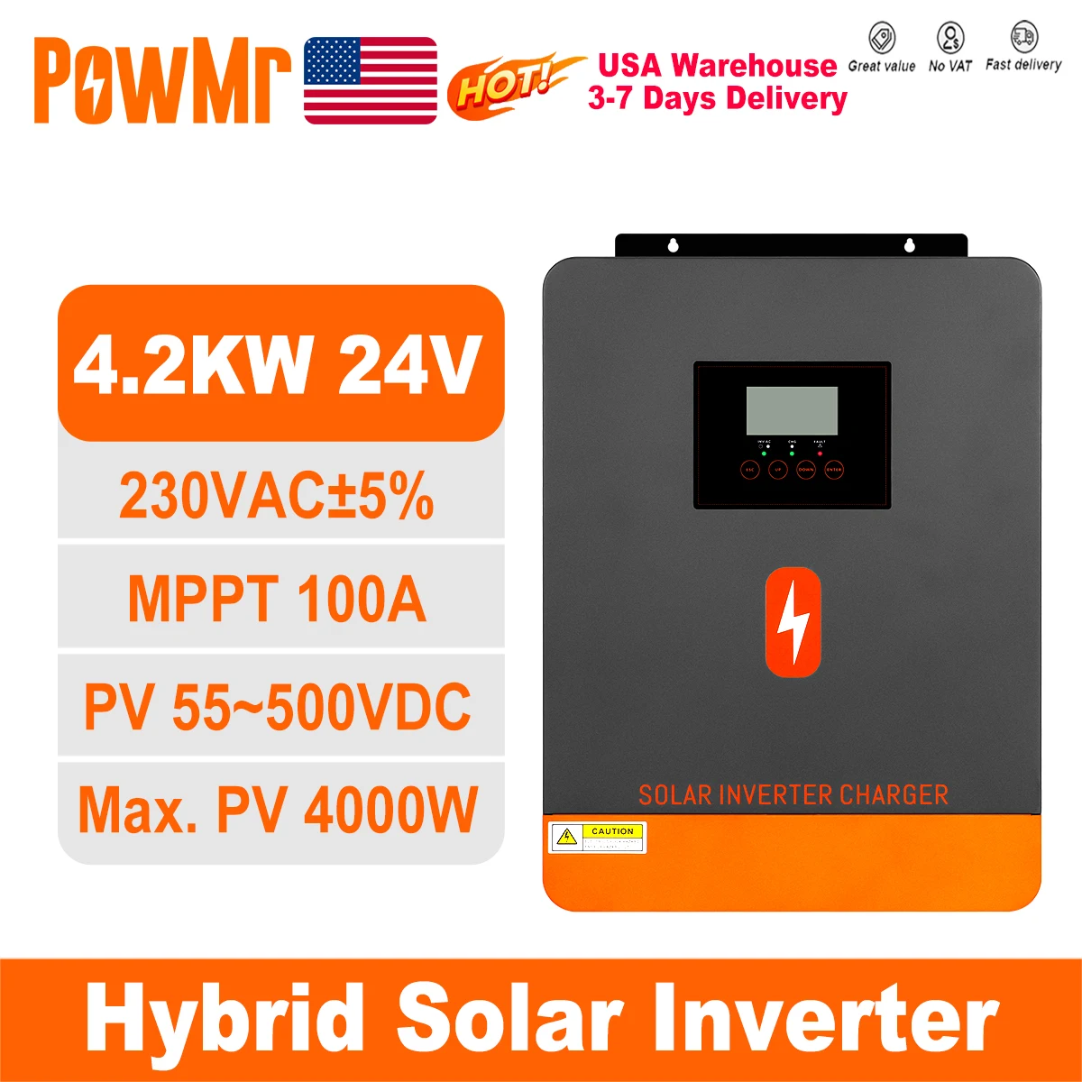 PowMr جديد 4.2KW محولات الطاقة الشمسية الهجينة 24 فولت بطارية إلى نطاق 230 فولت PV 55 ~ 450 فولت مدمج 100A MPPT جهاز التحكم بالشحن بالطاقة الشمسية مع WIFI #1