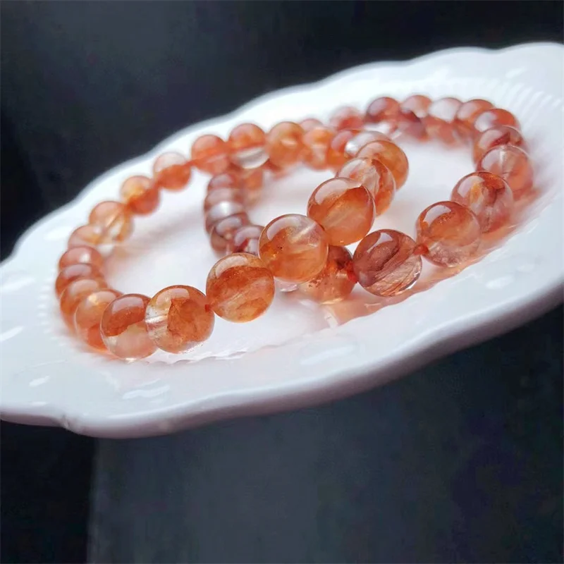 Natural Red Fire Quartz Hematoid Bracelet Jewelry For Woman Man Fengshui Healing Wealth Beads Crystal Gift 1pcs 9mm