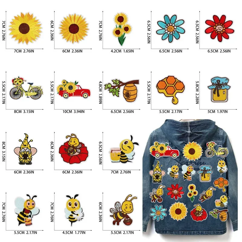 50Pcs Bulk Embroidered Patches for Clothes Honeybee Clothing Stickers Sewing Iron On Patch Thermal Adhesive Applique Fusible