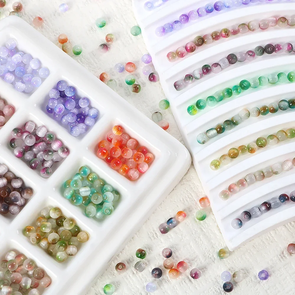 

10g 4mm vintage dual color brushed cat eye glass round beads handmade DIY loose bead bracelets, necklaces, accessories