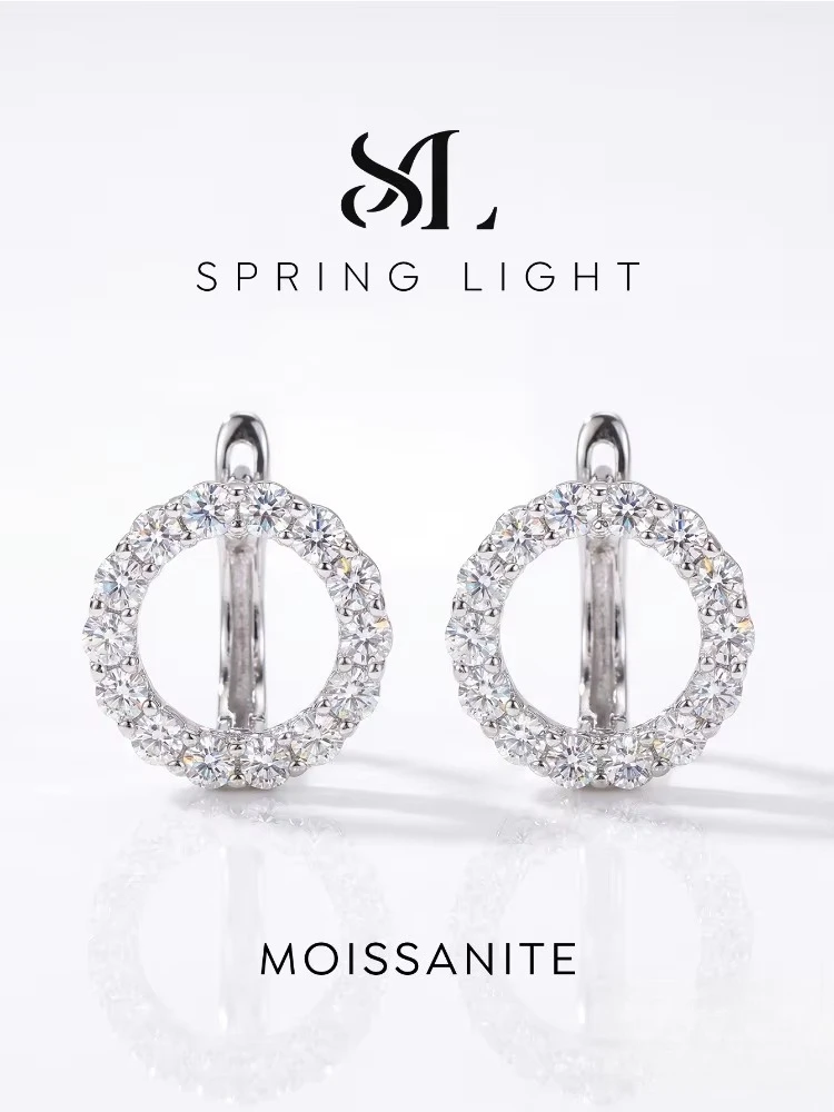 Real Moissanite Diamond Round Earrings For Women Wedding Anniversary Party Fashion Luxry High Quality Elegant Jewelry
