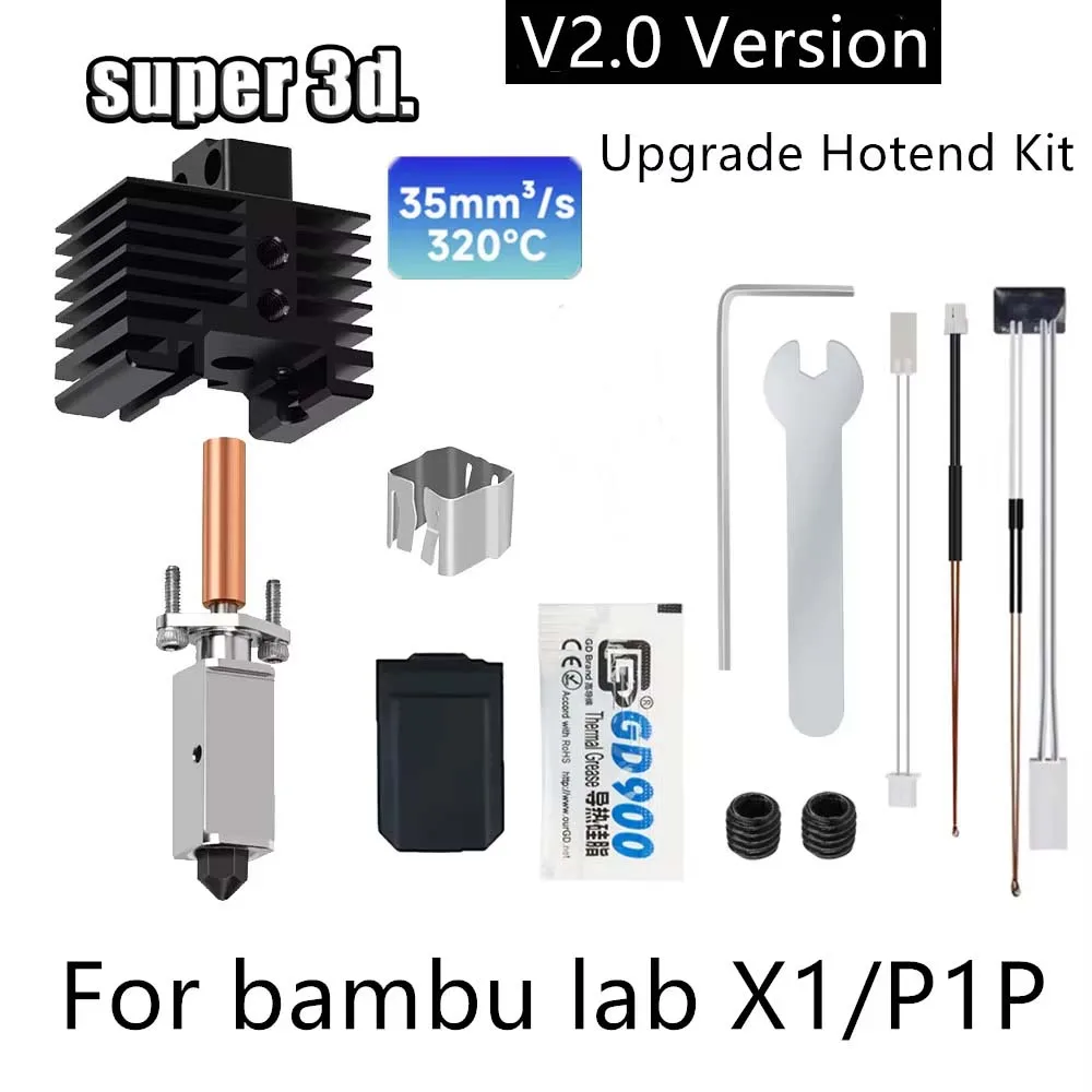 Mise à niveau V2.0 Hotend Kit pour Bambu Lab x1/X1-Carbon/P1P, bi-métal gorge Heatbreak buse thermistance pour bambulab P1P Hotend