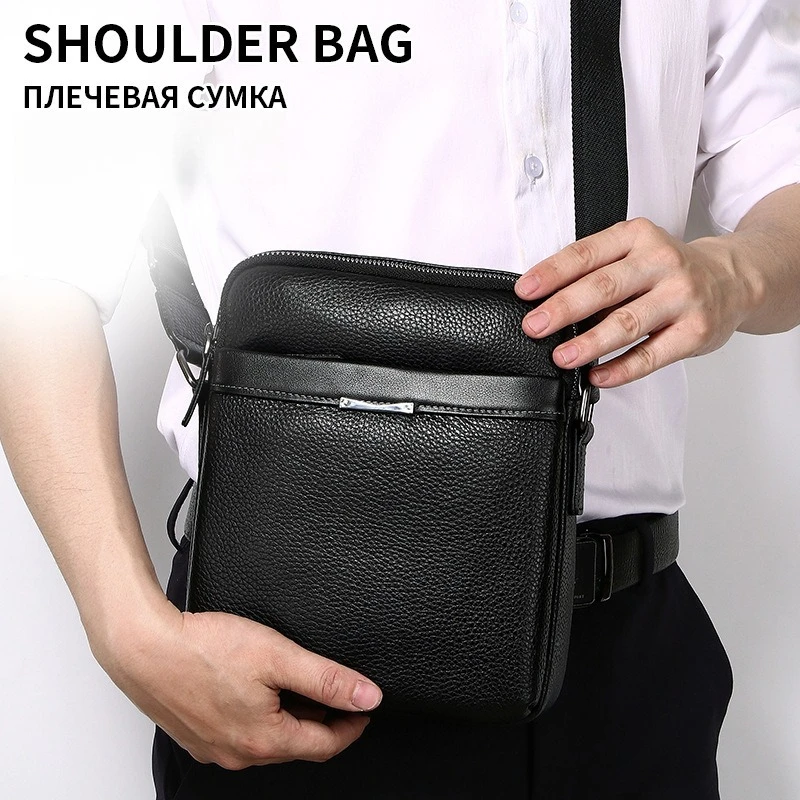 

Men's large-capacity lightweight genuine leather simple crossbody bag, soft and high-end waterproof travel shoulder bag