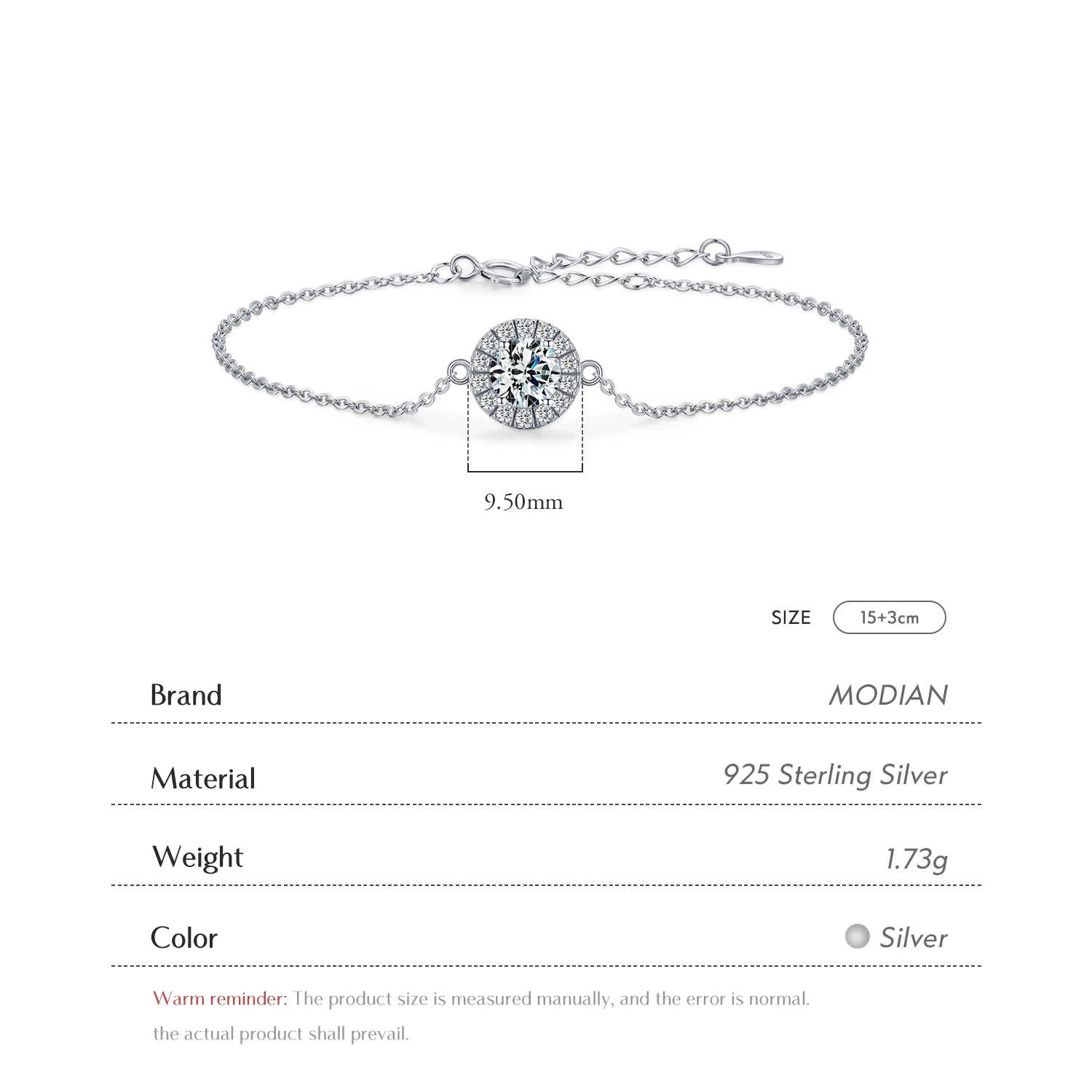 MODIAN Pure 925 Sterling Silver Luxury 1.0Ct Sparkling Clear CZ Link Chain Charm Bracelet For Women Wedding Engagement Jewelry