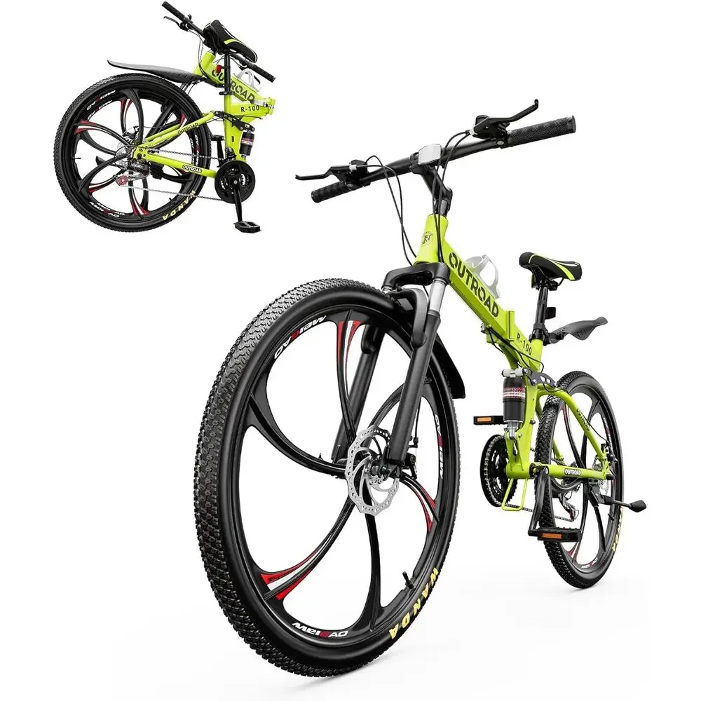 26 Dual Suspension Mountain Bike with 21-Speed, Carbon Steel Frame, and Double Disc Brakes - Suitable for Adults (Black/Green/Or