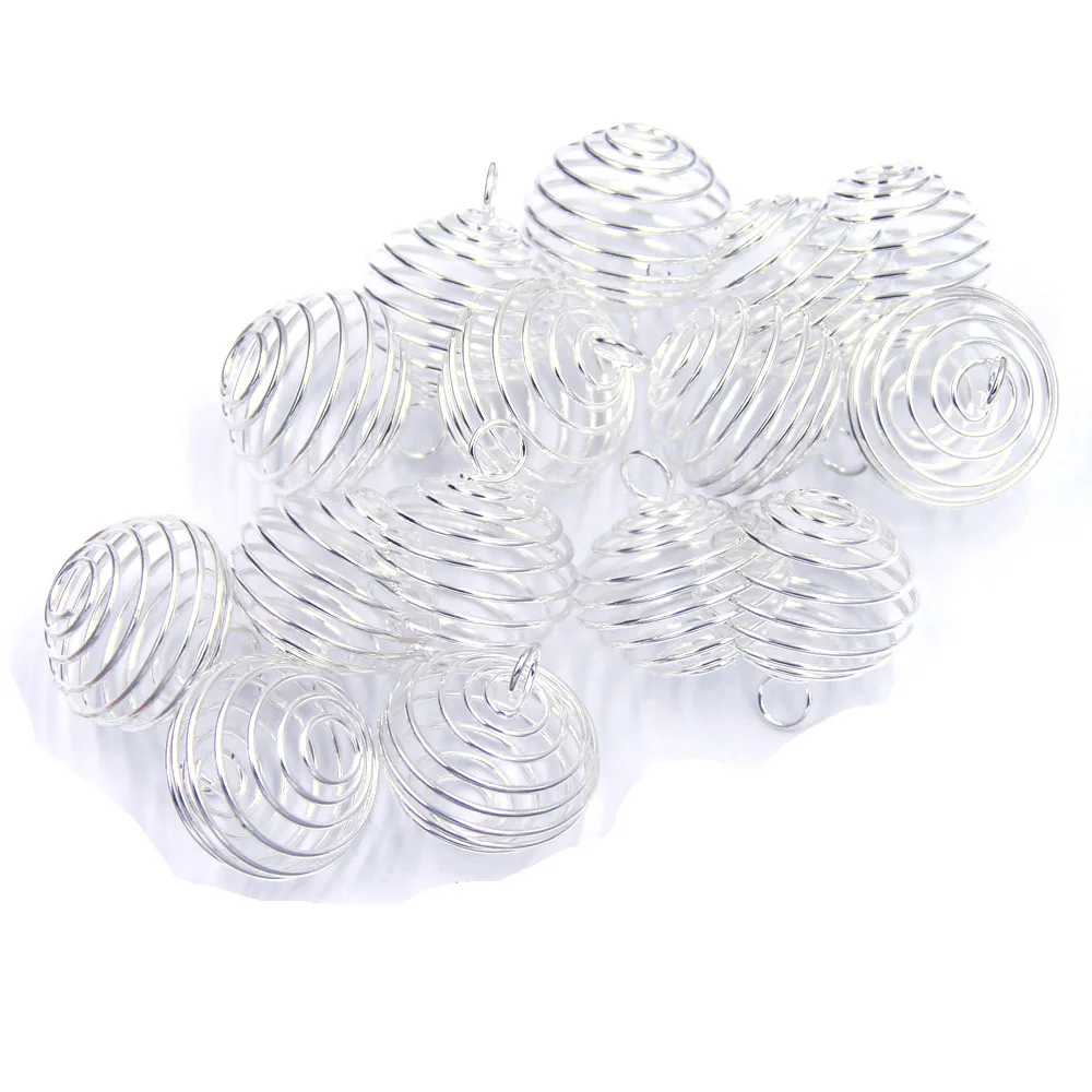250Pcs Wholesale Silver Tone Spiral Bead Cages Charm Pendants Water Drop Breloque Jewelry Making 29x24mm
