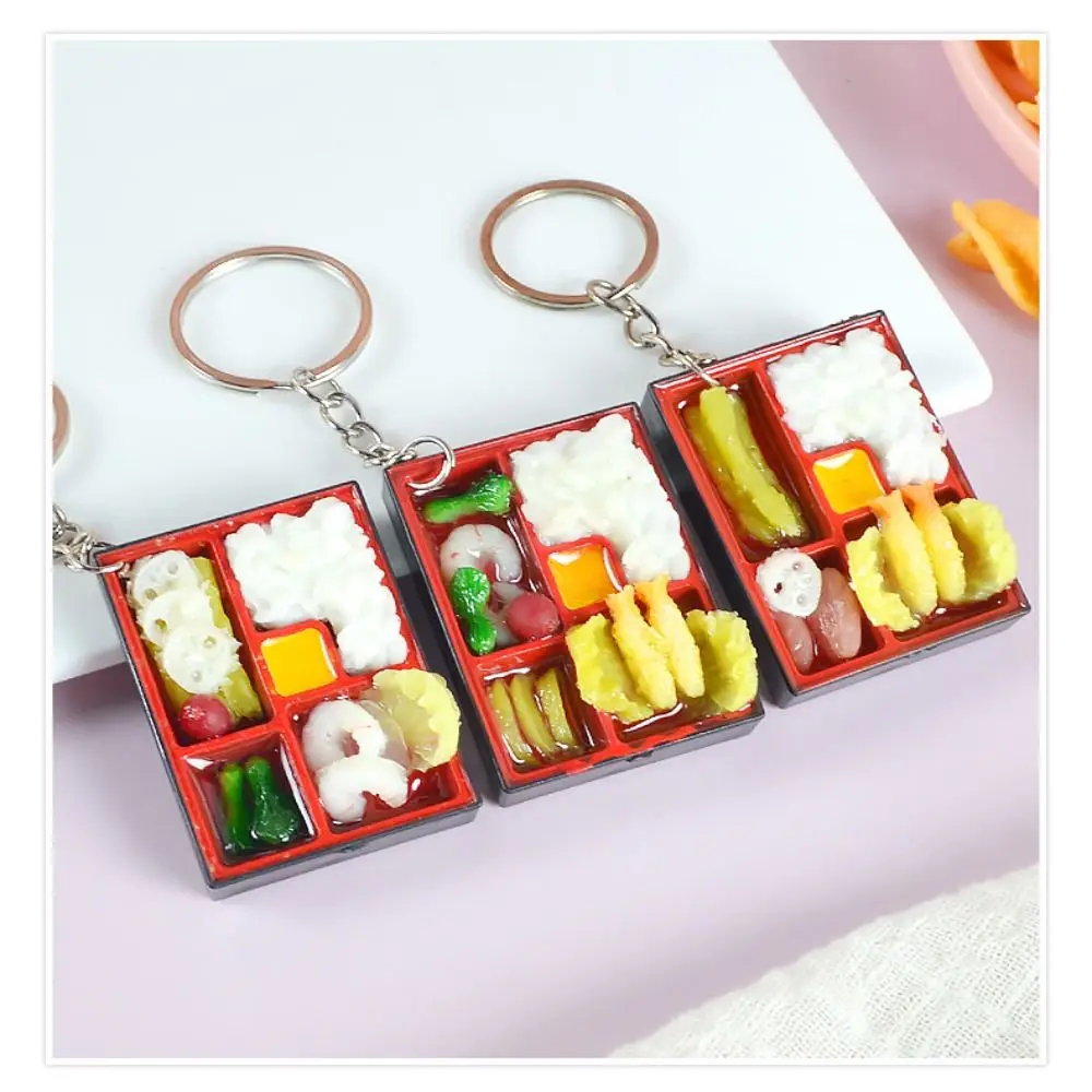 PVC Simulation Food Box Toy Keychain Keyring Sushi Box Lunch Dollhouse Mini Sushi Keychain Creative Scene Model