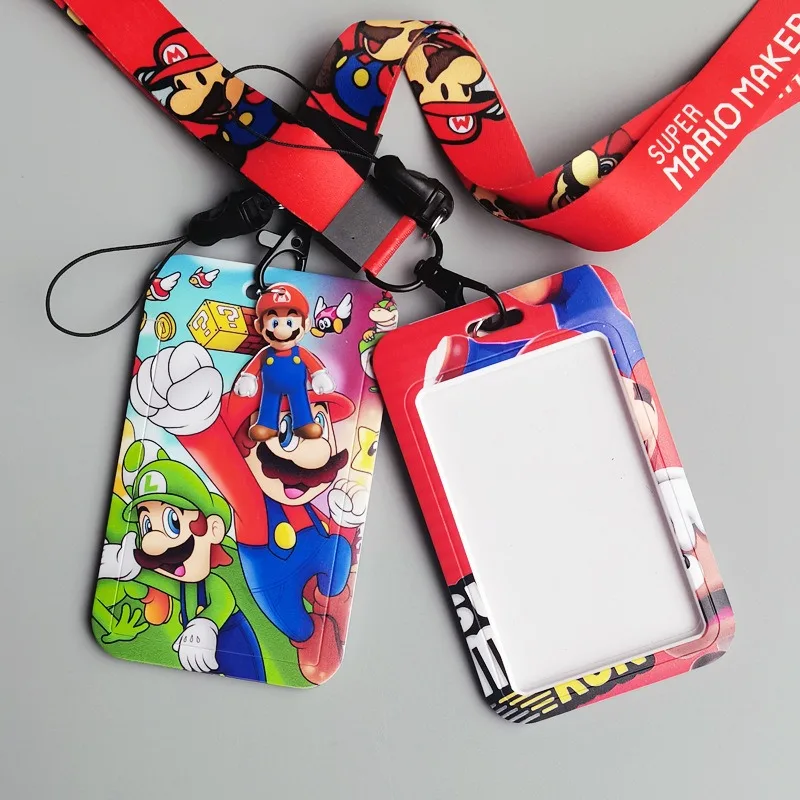 Super Mario Bros Card Holder Anime Lanyard Students License Bus Campus Meal Credit ID IC Case Kids Neck Strap Cartoon Card Cover