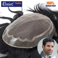 Prótesis de cabello masculino Mono con Pu suave alrededor de peluca duradera para hombres pelucas transpirables para hombres 100% prótesis de cabello humano para hombres