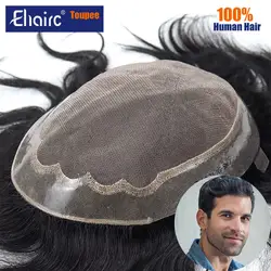 Male Hair Prosthesis Mono with Soft Pu around Durable Men's Wig Breathable Wigs for Men 100% Human Hair Prosthetic For Men
