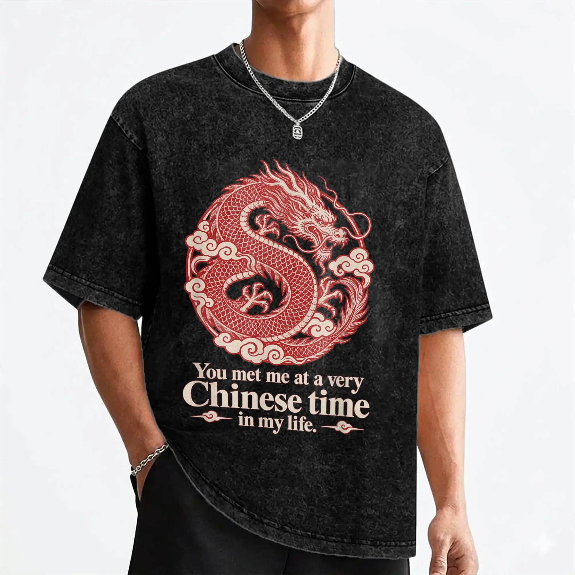 You Met Me At a Very Chinese Time in My Life T Shirt Washed Cotton High Street T-Shirt Vintage for Men Women Streetwear Tees