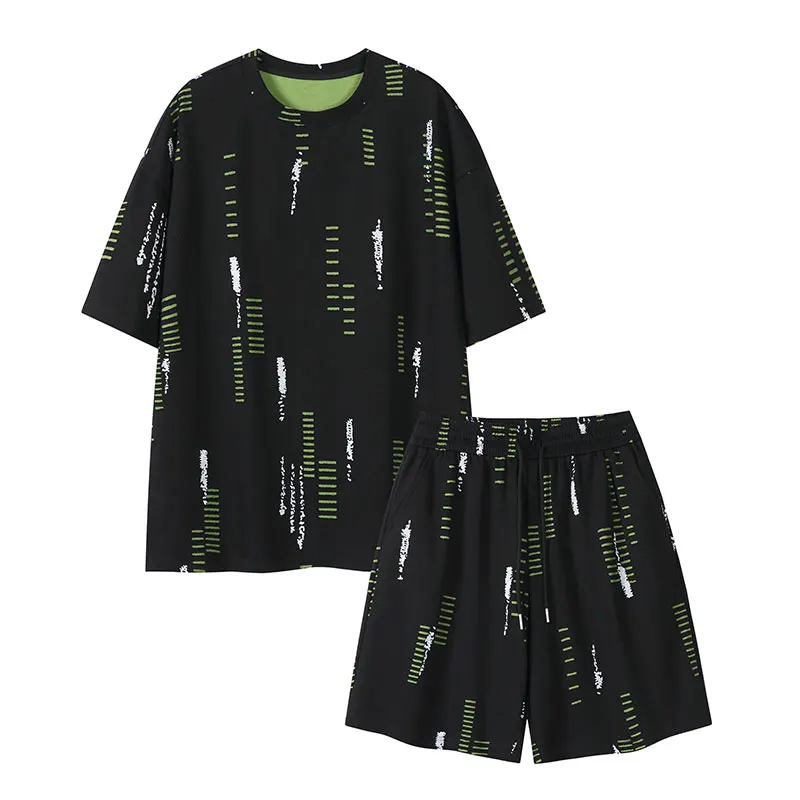 

2Pieces(T Shirt+Shorts)Men's Set 2026 Summer New American Style Short Sleeve T-Shirts and Short Men Plus Size Loose Sports Sets