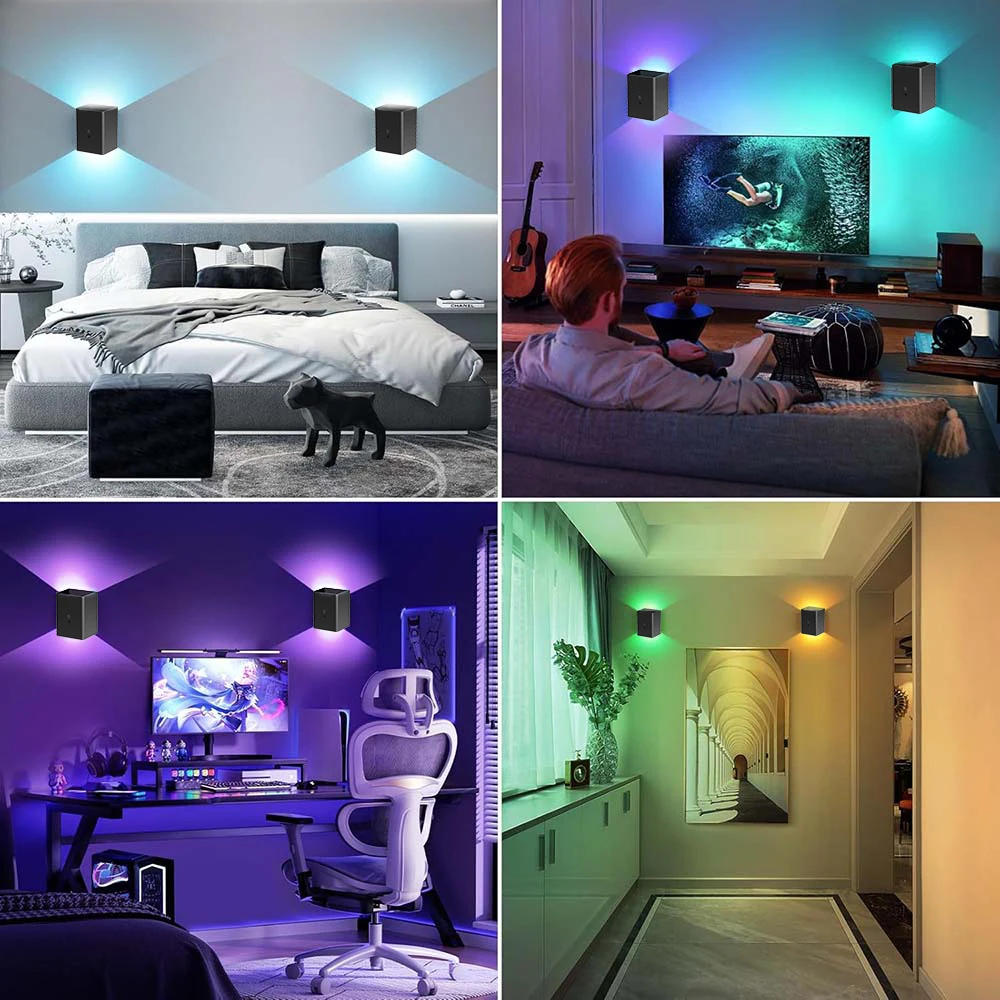 2PCS RGB Wireless LED Wandleuchte Up And Down Wandleuchte 4000mAh wiederaufladbar Smart mit stufenloser Dimmung und Speicherfunktion Innen – Detail 1