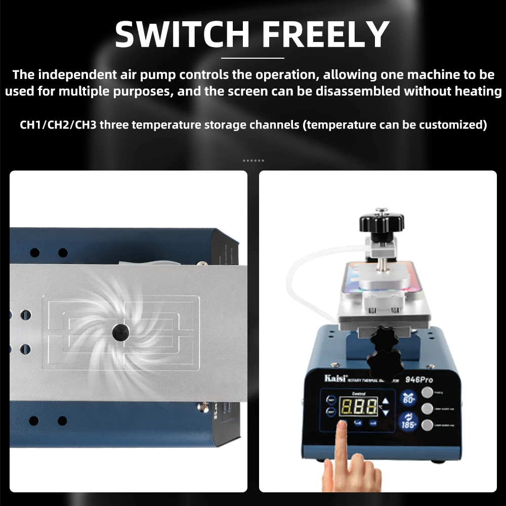 Separatore schermo LCD a doppia pompa Schermo curvo Macchina per rimozione colla separata Riparazione smontaggio senza calore al nuovo KAISI 946 Pro