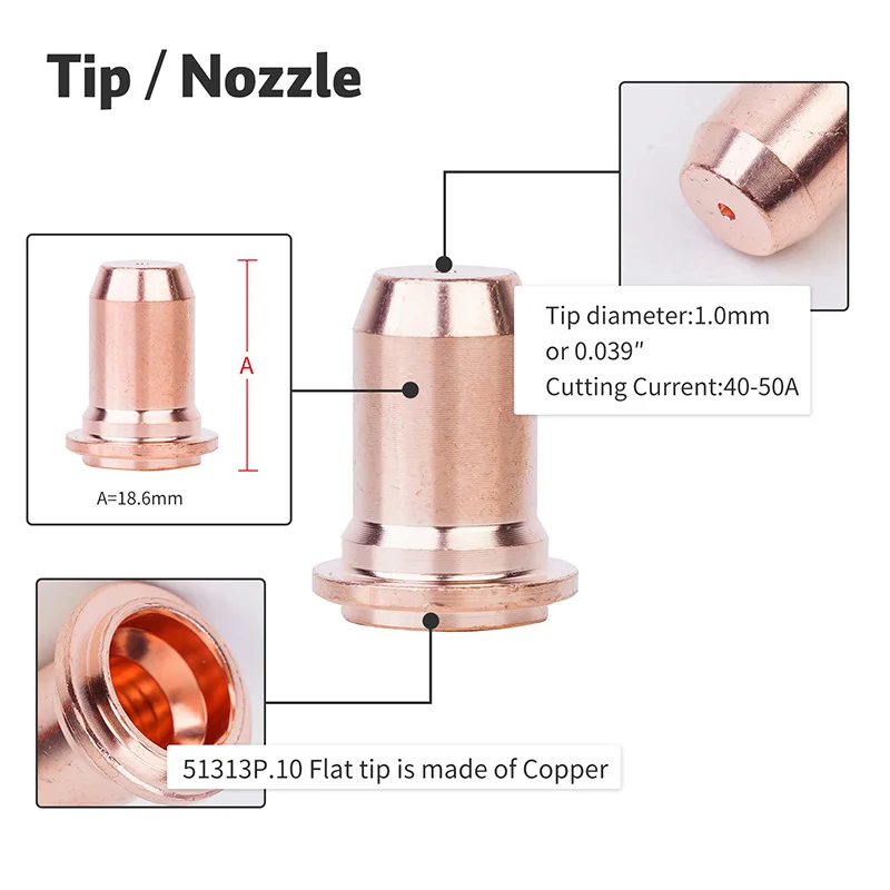 23Pcs IPT-60 Plasma Cutting Torch Nozzle Tip 1.0mm 0.039\'\'  & Electrode Swirl Ring Kit