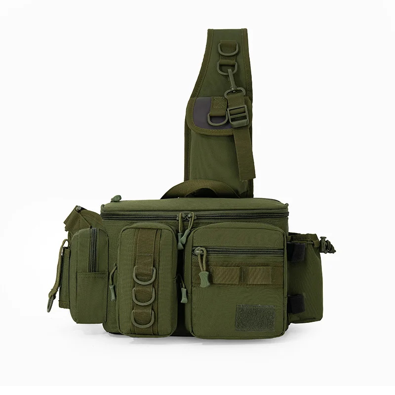 Multifunctional Crossbody Fishing Sling Bag Outdoor Tactical Waist Pack with Rod Holders, Spacious Water-Resistant