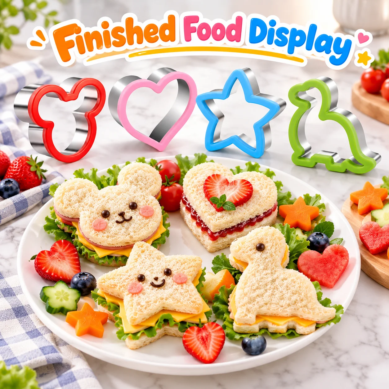 4-teiliges Sandwich-Ausstecher-Set aus Edelstahl, rutschfest, mit Dinosaurier-, Bären-, Herz- und Sternformen für Brot, Kekse, Kinderfeiern, Feiertage und Backen zu Hause. – Detail 5