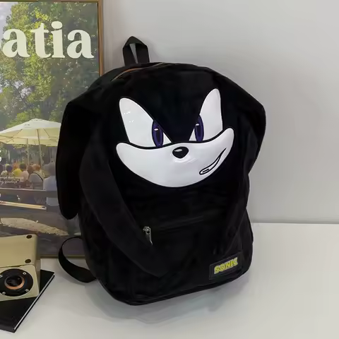 Miniso Sanrio Sonic New Sonic The Hedgehog Plush Backpack Cartoon SchoolBag Couple Student Large Capacity For Kids Child Mochila