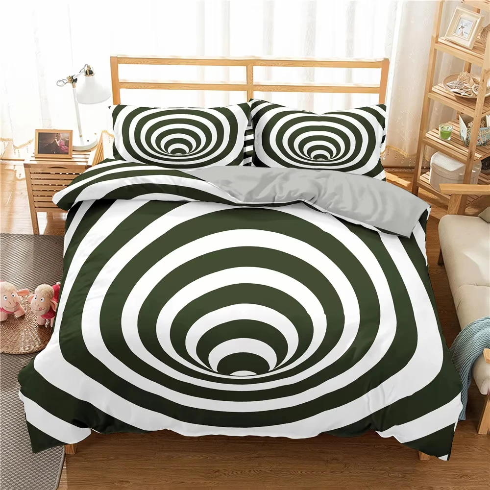 Psychedelic Swirl Duvet Cover Modern Abstract Geometric Bedding Set Geometric Lines Comforter Cover,Visual Abstract Quilt Cover