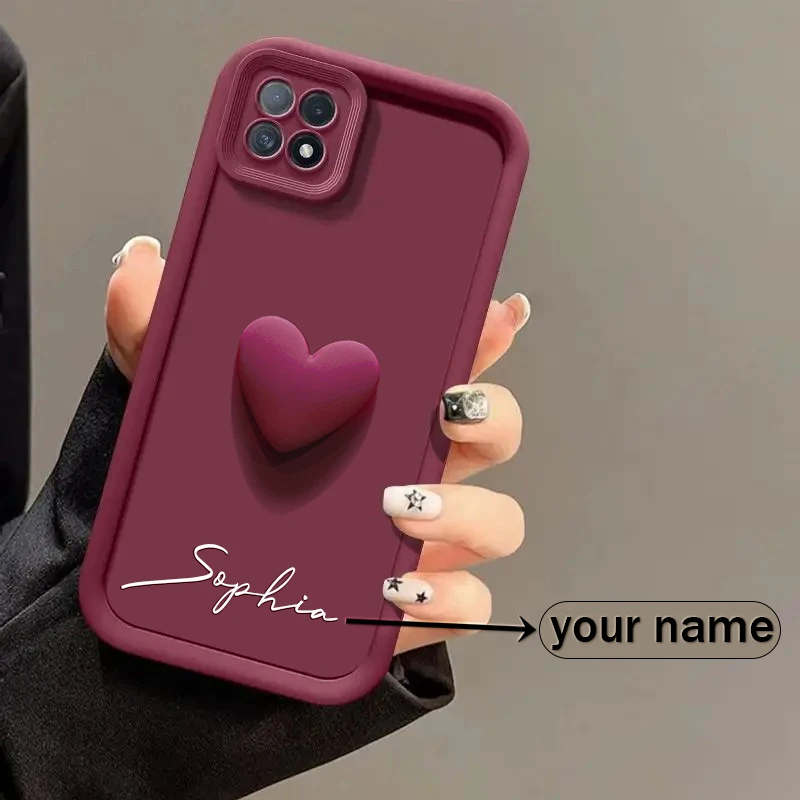 For Samsung Galaxy A22 5G Personalized Custom Name Case A22 5G 3D Love Heart Candy Bumper Cover A22 5G