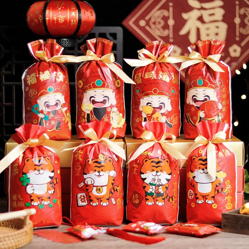 50Pcs Snowflake Crispy Candy Bundle Drawstring Nugat Sugar Bags Chinese New Year Gift Packaging Supplies