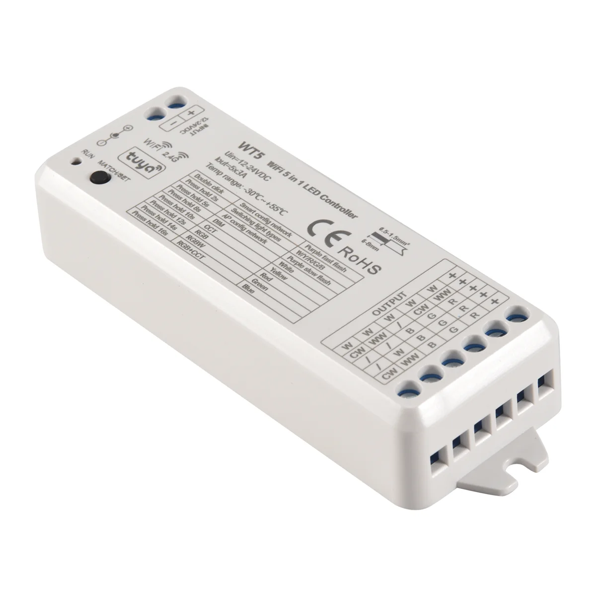 Tuya LED Controller 5 in 1 Dimmer CCT RGB RGBW RGBWW RGBCCT Strip Smart Life Wifi 2.4G RF Remote Controller 12-24V WT5