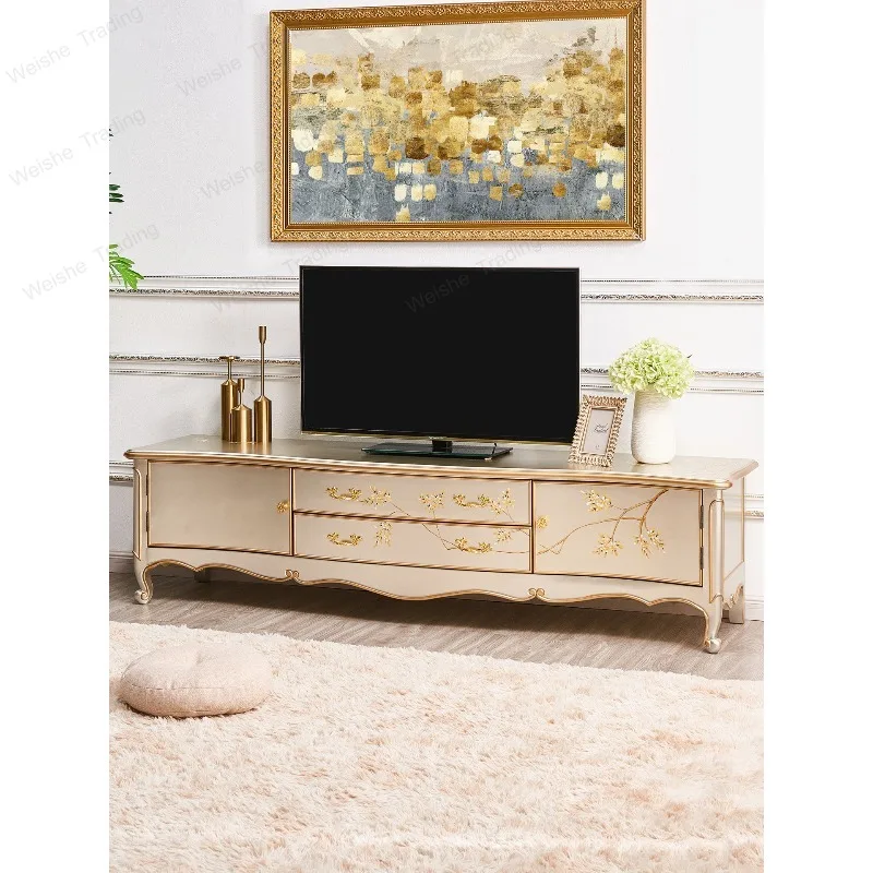 French light luxury high-end cream wind painted TV cabinet high-end household living room white European TV cabinet