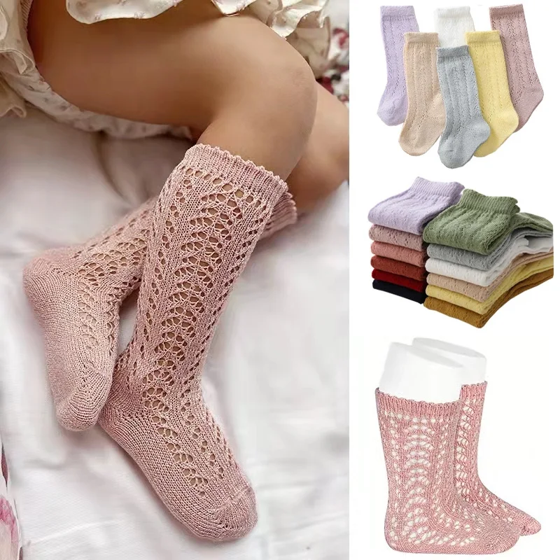 2023 Summer Baby Socks Toddlers Girls Boys Knee High Mesh Thin Long Kids Socks Hollow Out Soft Cotton Floor Socken For 0-5 Years