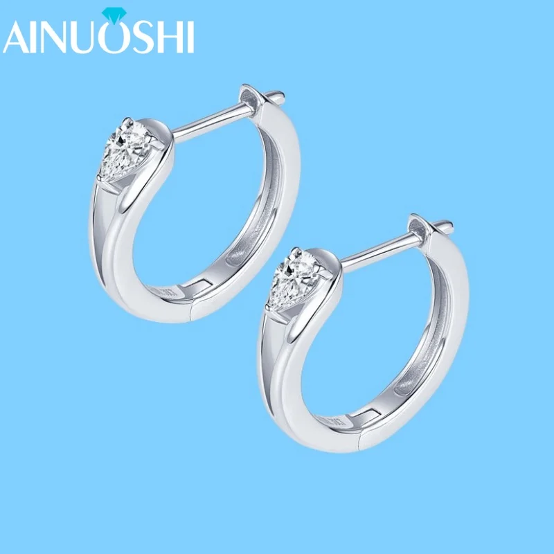 

AINUOSHI New D0.30CT Pear Cut Moissanite Earrings for Women S925 Real Silver Solitaire Huggies Hoop Earrings For Female Jewelry