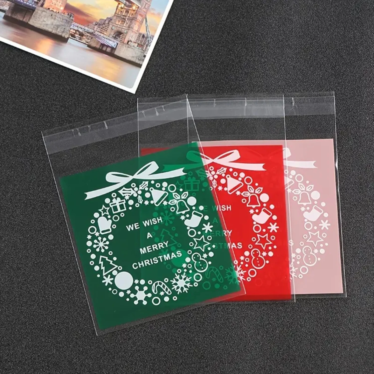 

Merry Festive Christmas Candy and Cookies Assorted Self-Adhesive Packaging Bags - Vibrant 50pcs in Multi Colors - Perfect Holid